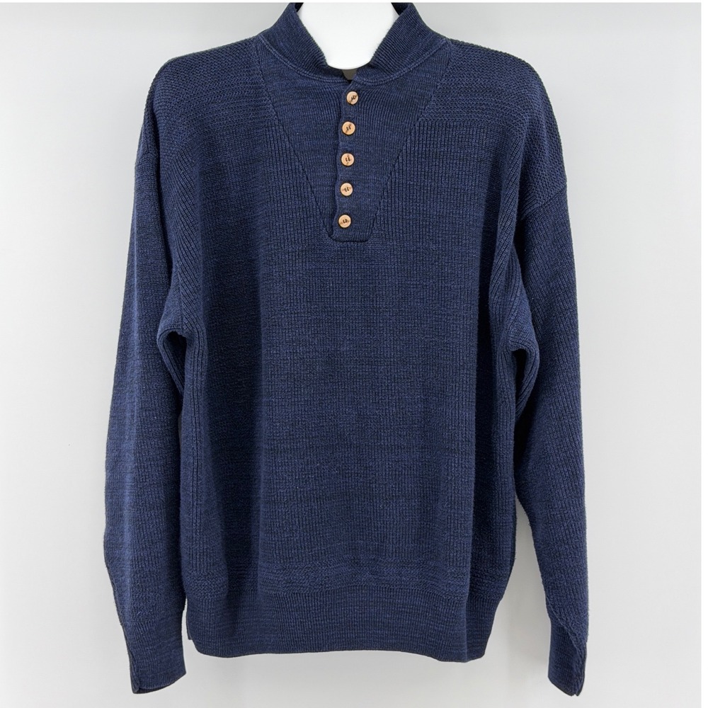 Cabela's Henley Sweater Mens Large 90's Ribbed Knit Cotton Casual